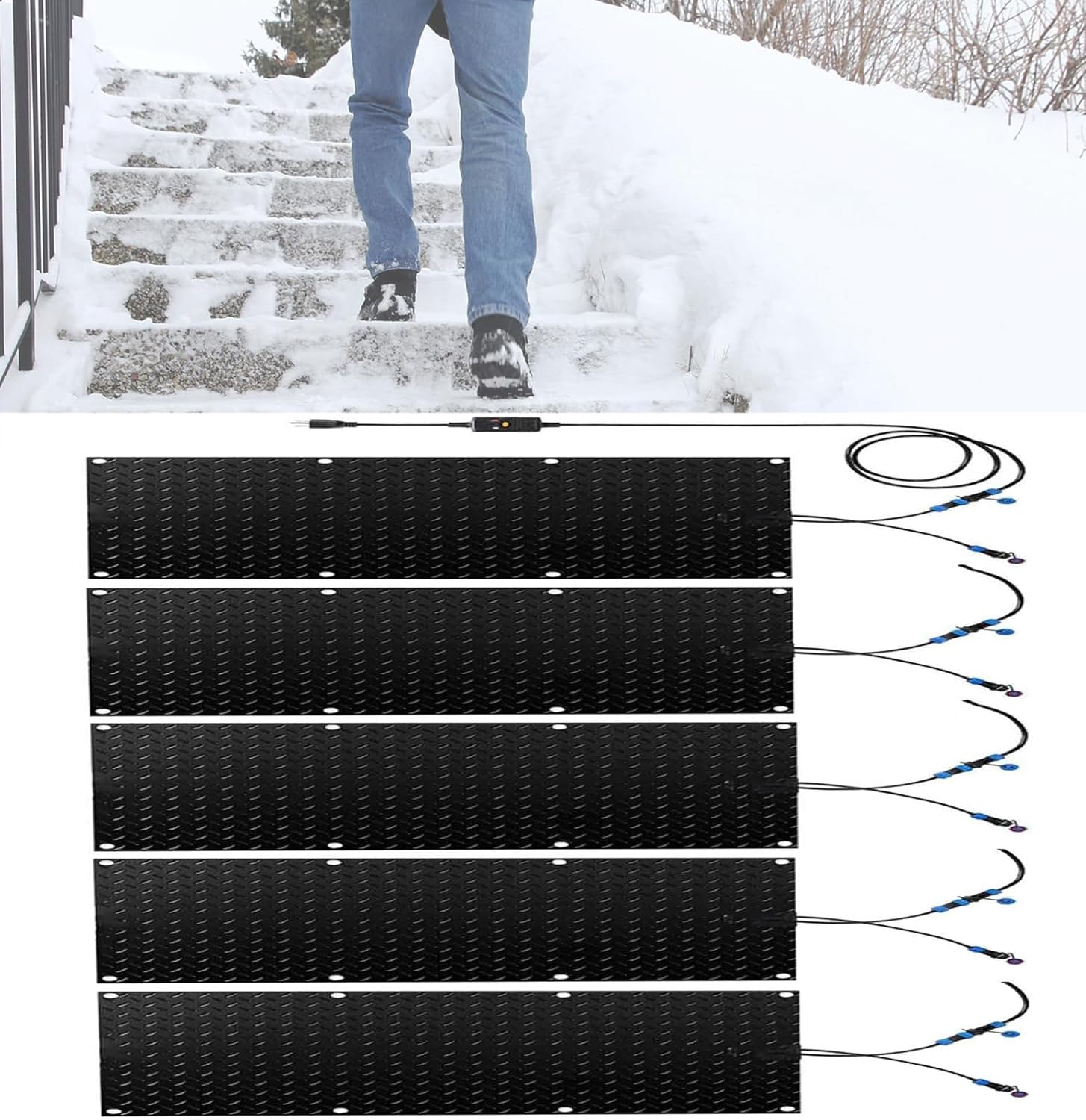Heated Snow Melting Outdoor Mats 1/2/3/4/5 pcsPVC Heated Snow and Ice Melting Mat, Non-Slip Snow Melting Mats for Winter Snow Removal - Snow Heating Entrance Mats(5 Pcs,10x48in/(25.4x121.9 cm)