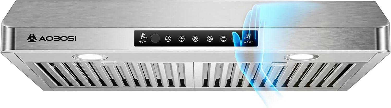 AAOBOSI Range Hood 30 inch Under Cabinet,700-CFM Gesture Sensing/Touch Control/Motor Upgrade Low Noise,3 Speed Range Hood with LED Lights Exhaust Fan, Stainless Steel Kitchen Vent Hood