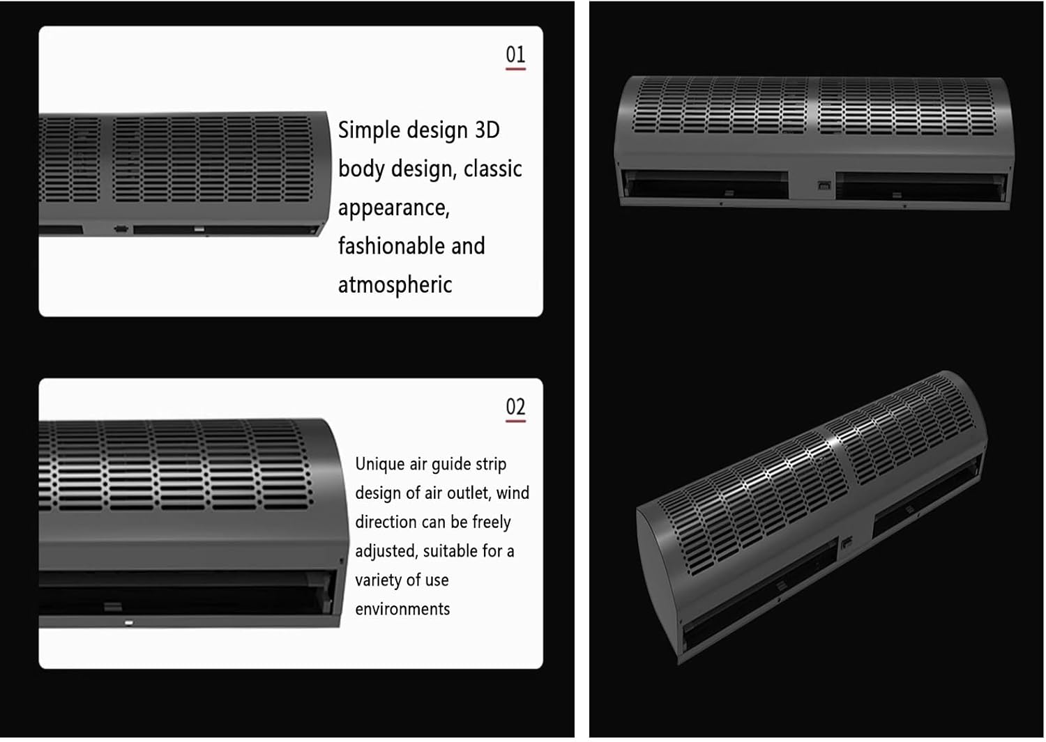 Black Energy-Saving Air Curtain Machine with Remote Control, Suitable for Elevator Cars and Shops, 2 Speed Adjustable(150cm(59inch))