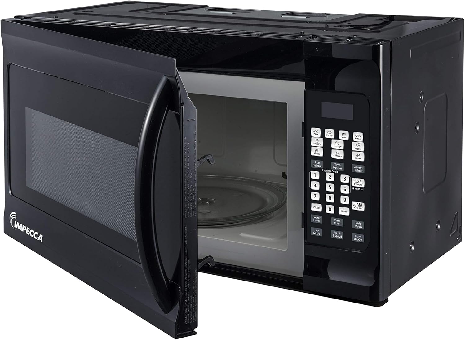 Impecca OM-1600K 1.6 cu. ft. Over-the-Range 30” Microwave Oven 1000 Watts, with Surface Light, 2 Speed Vent System, Touch-pad Controls, Digital Clock, Timer, LED Display and Child Lock, Black