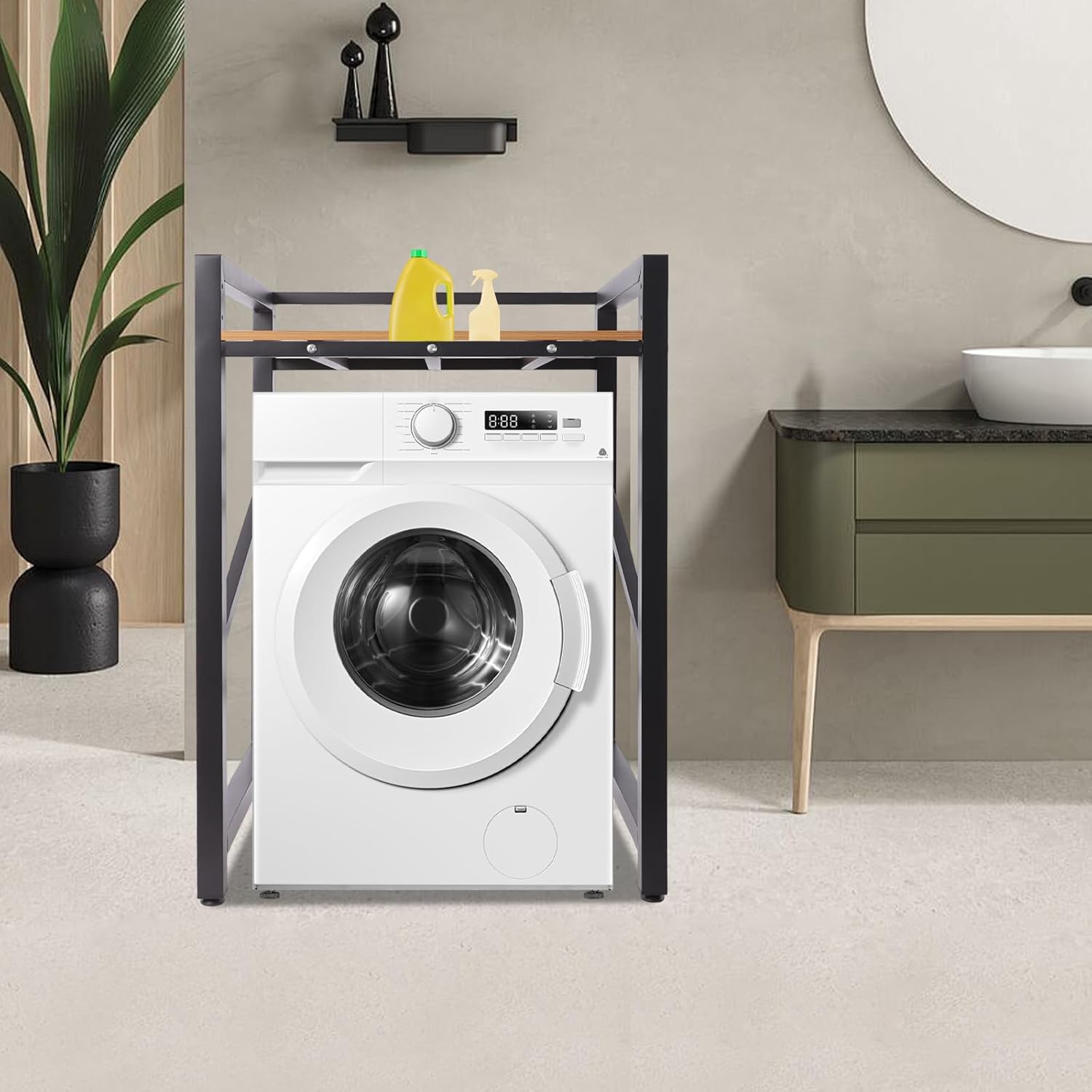 Over Washer and Dryer Shelves,Heavy Duty Laundry Room Storage Organization Clothes Drying Rack with 3-level Adjustable Height,661.39LBS Load-Bearing (Black)