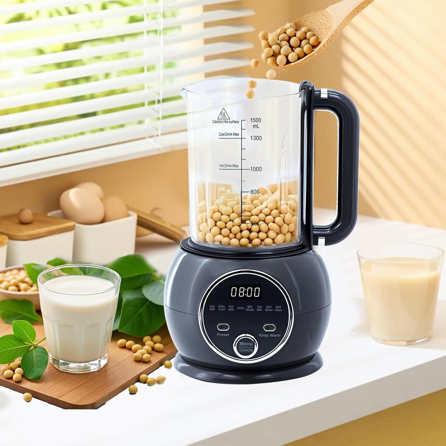 10 in 1 Nut Milk Maker Hot Blender,51oz Homemade Soy, Almond,Oat,Plant Based,Baby Food Maker 20 Blades,Automatic Soybean Machine with 24H Delay Start/Keep Warm8H/Boil Water&Auto Clean