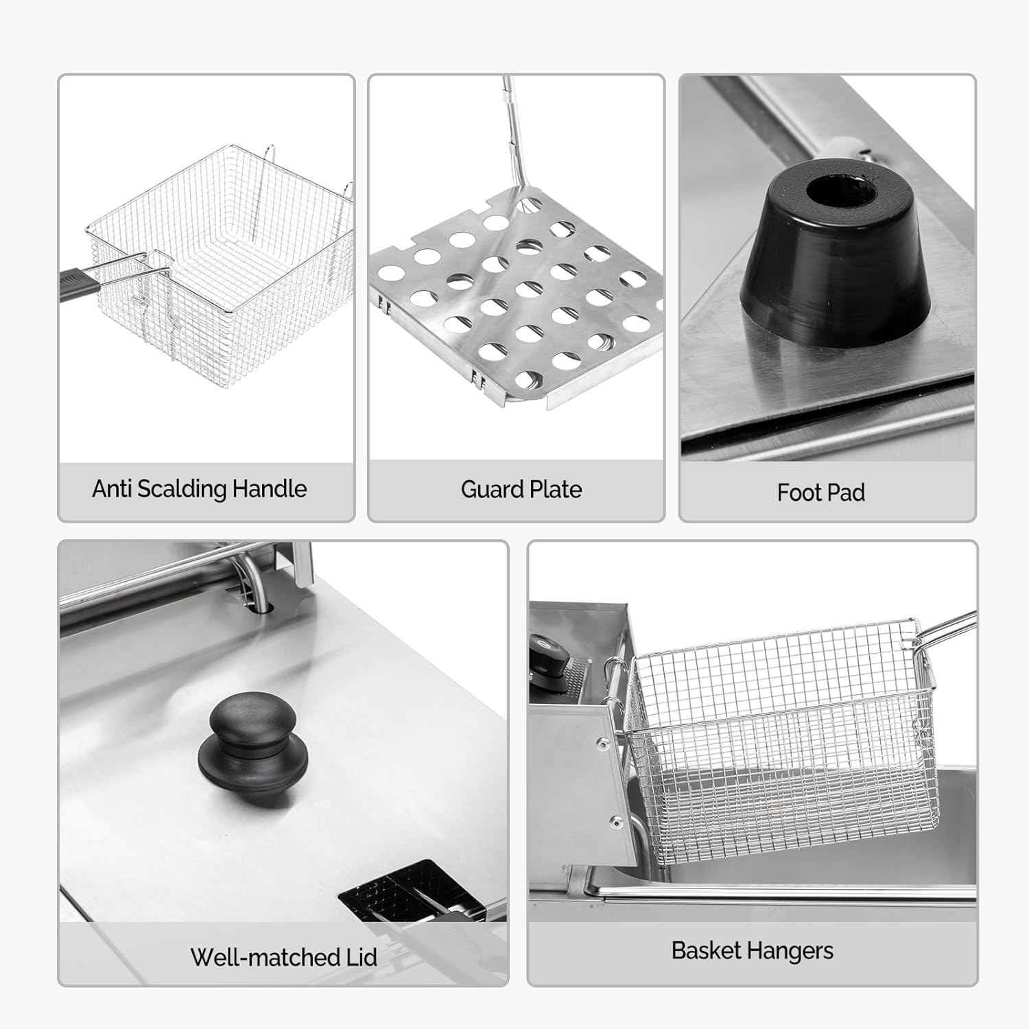 ROVSUN 11.4QT Electric Deep Fryer with Basket & Lid, 1700W Commercial Deep Fryer w/Adjustable Temperature Stainless Steel French Fryer for Home and Commercial Kitchens