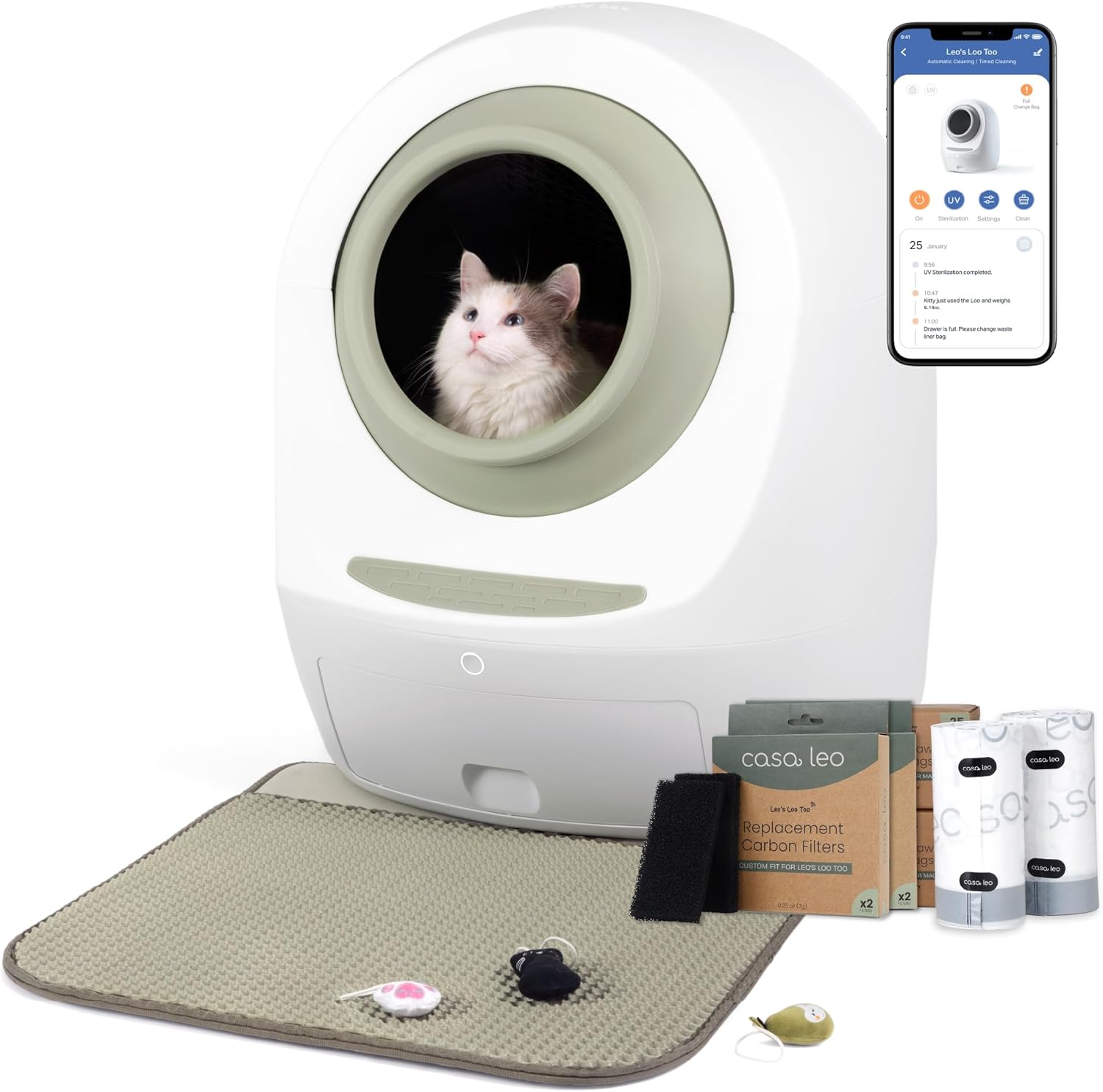 Casa Leo Leo’s Loo Too Self-Cleaning Cat Litter Box, Wi-Fi App Control,