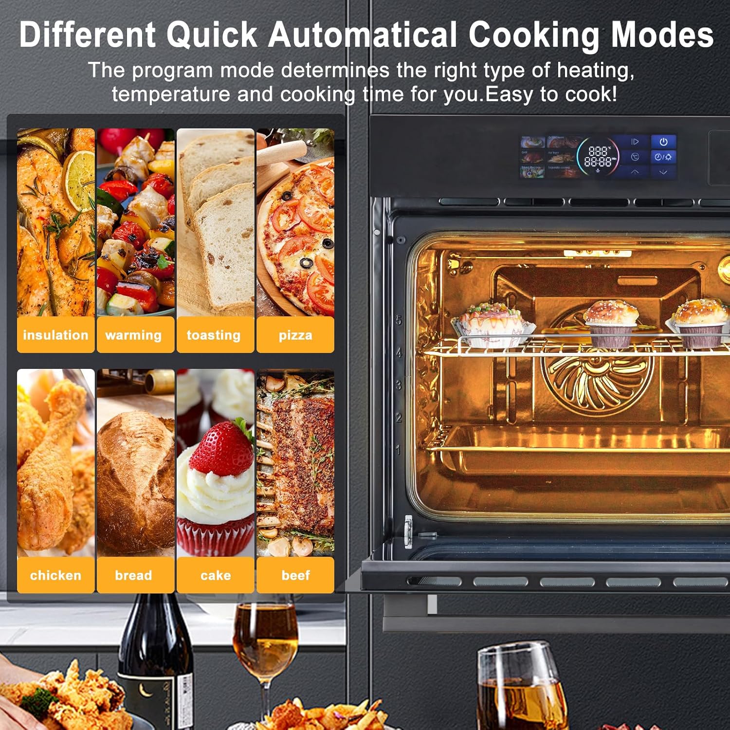 Single Wall Oven, 2.5 Cu.ft Smart Oven with Color LED Display Touch Control, 24