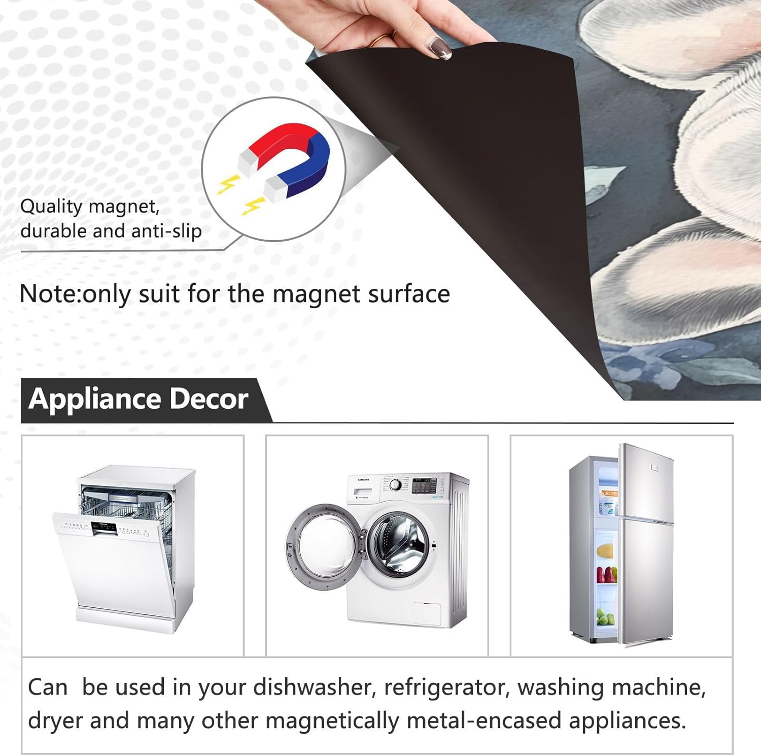 Dishwasher Magnet Cover Large Magnetic Stickers Pug Rose Flower Pattern Front Dishwasher Cover Reusable Decal for Home Kitchen Anti-Scratch Refrigerator Decorative Lid Washing Machine Laundry 23