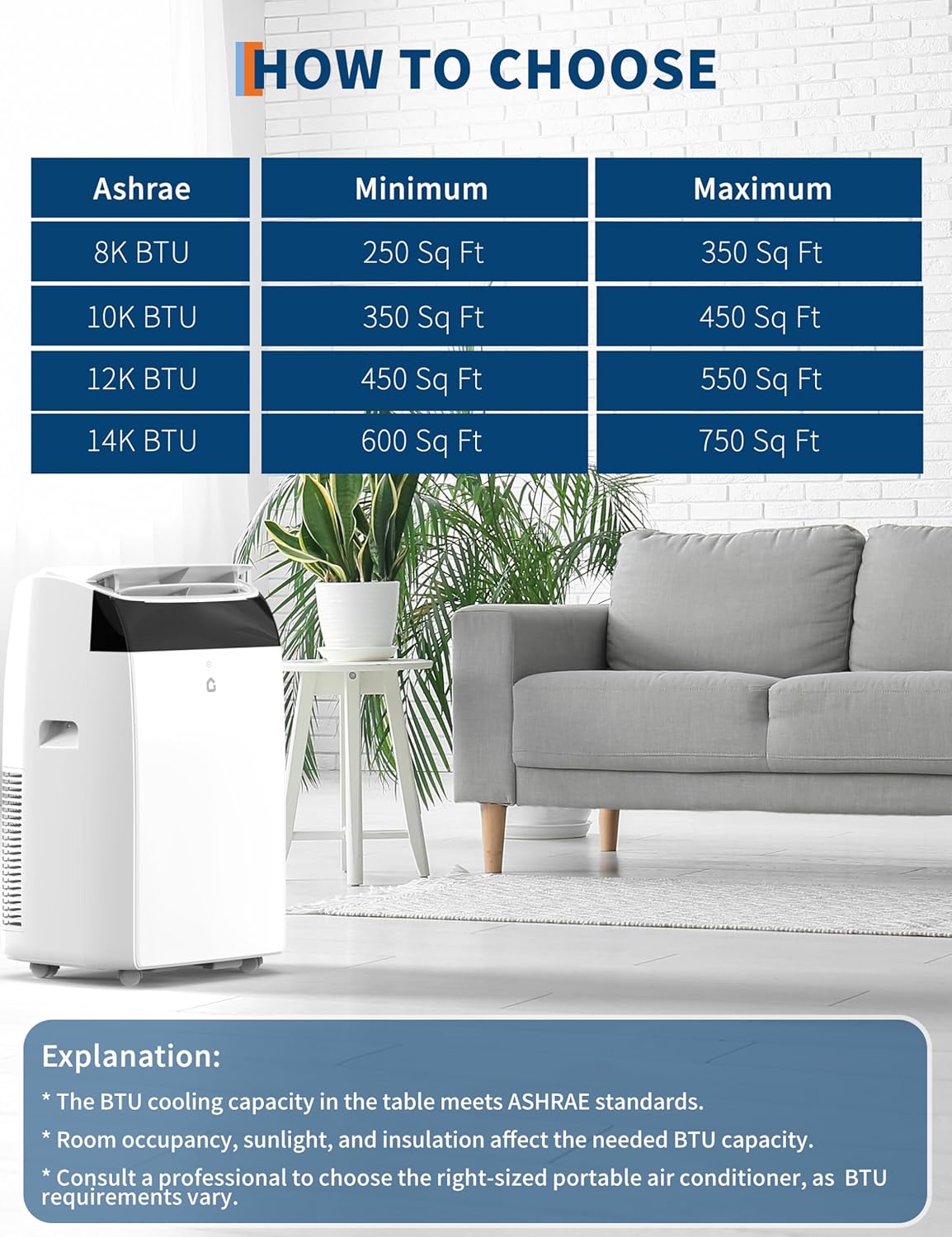 12,000 BTU Portable Air Conditioner with Dehumidifier & Fan, Quiet Portable AC Units for Rooms, Remote, Timer, Auto Swing, Room Air Conditioner Cools Up to 550 Sq.Ft., White Top