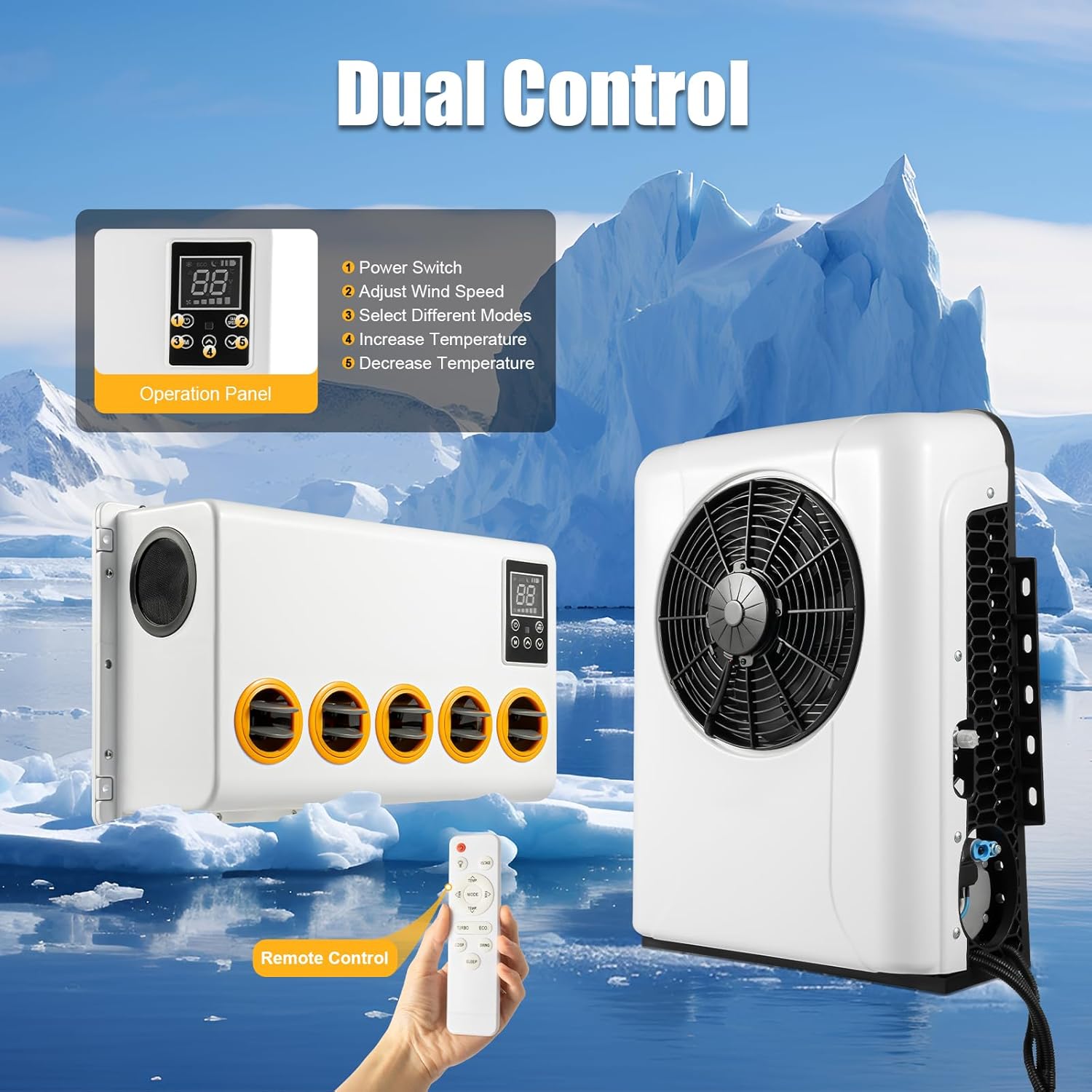 12V Universal Truck Parking Air Conditioner Unit DC Fast Cooling,Truck Air Conditioner Camper A/C Unit 6 Hours Using 6800 BTU For RV,Truck,Farm Car,Van,Excavator,Bus,Car,Pickup,Etc