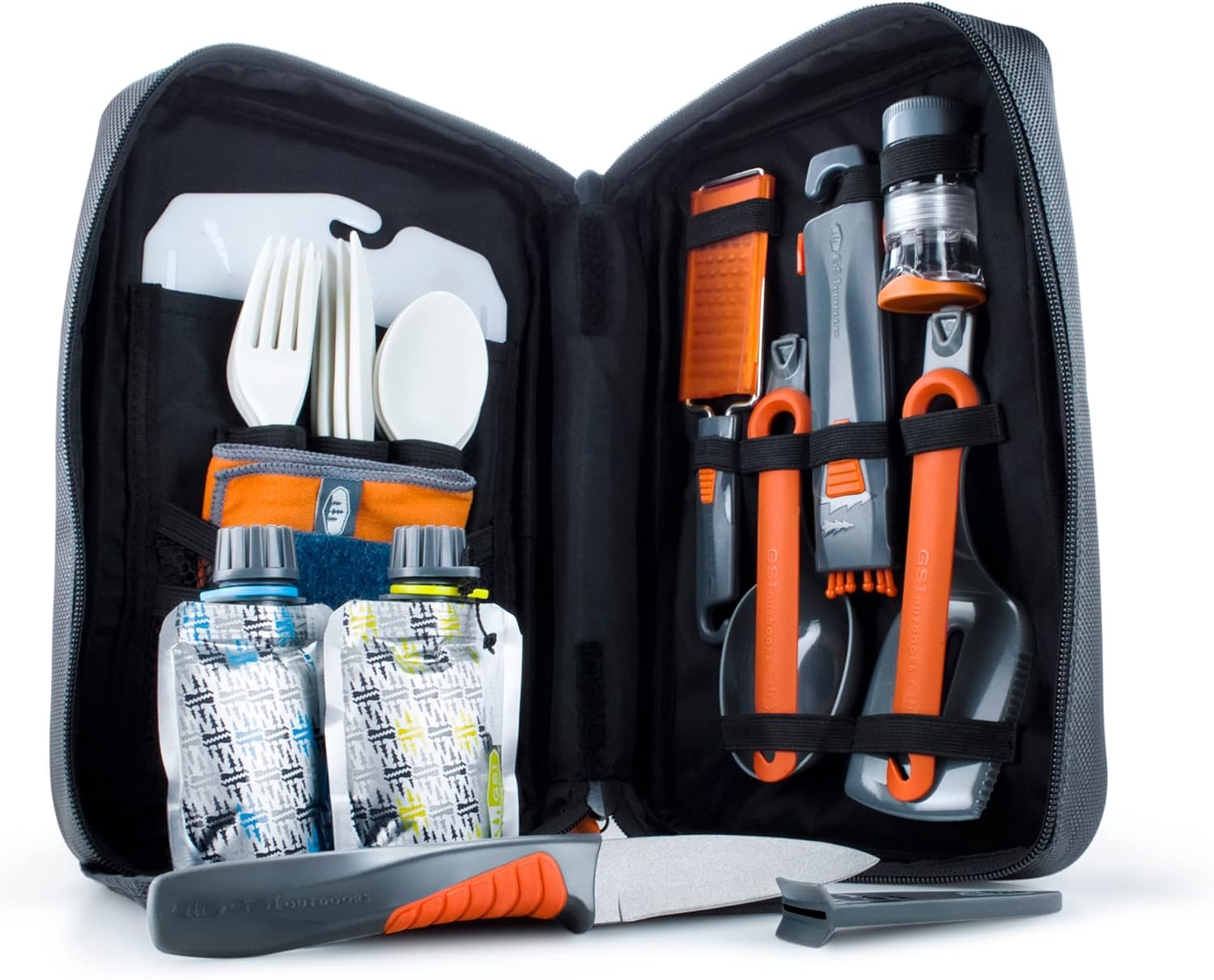 GSI Outdoors Destination Kitchen Set 24‑Piece, Full Camp Kitchen Kit, Cutlery for Persons, Pivot Tools, Spice Shakers & Carry Travel Case