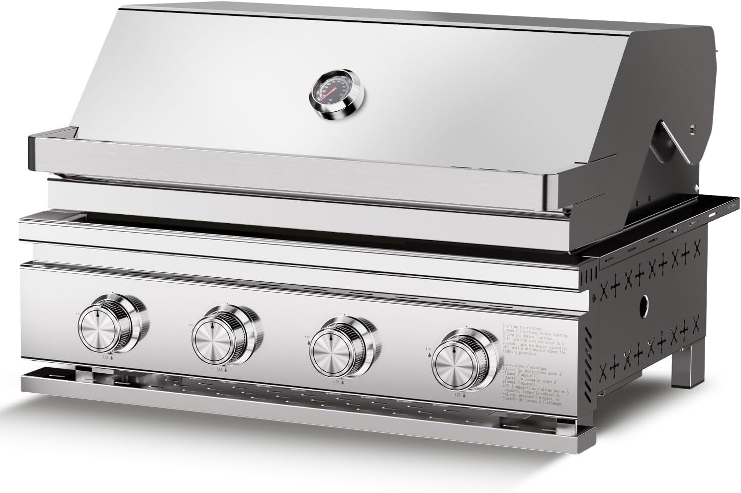 Premium Built In 4 Burner Propane Gas Grill, ALL-Thickened 304 Stainless Steel, 32,000 BTU with 516sq.in. Cooking Space, Baking Tray & Grates,for Patio Backyard Parties Barbecue