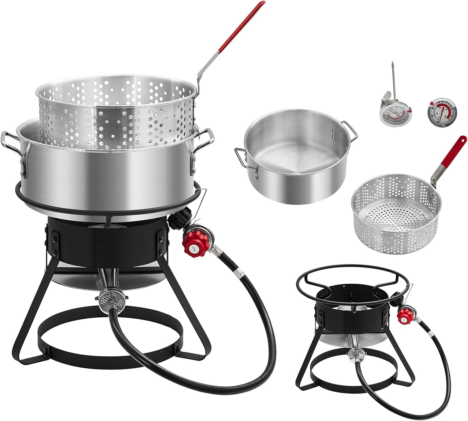 11QT Outdoor Fish Fryer Pot with 6.7QT Strainer Basket, 58,000 BTU Aluminum Propane Deep Fryer Pot for Seafood & Fries, Portable Camping/Backyard Outdoor Cooking