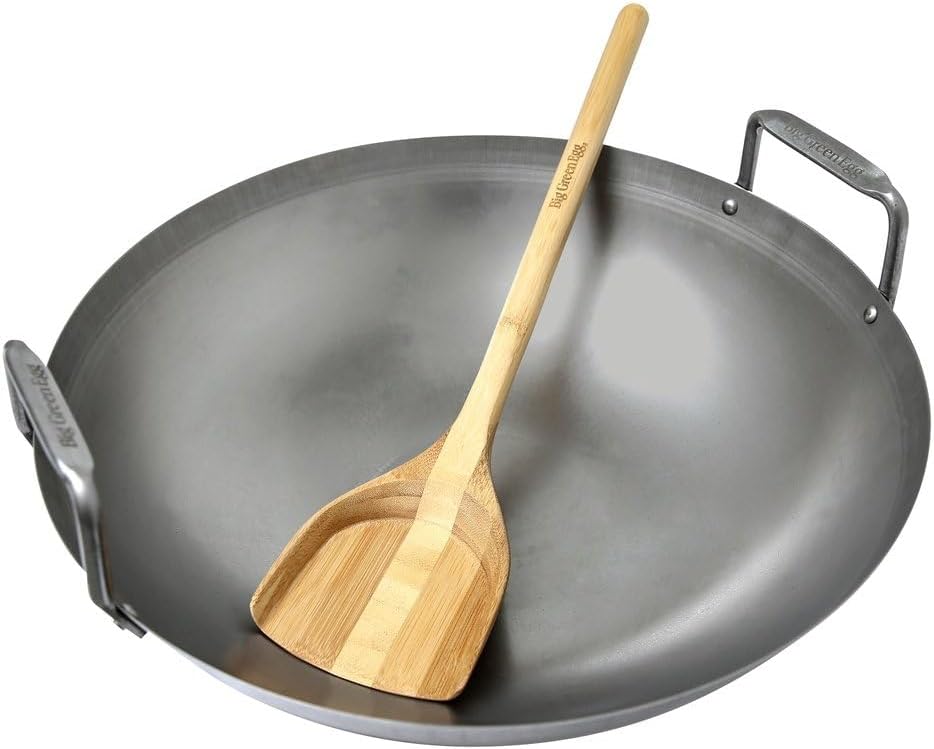 Big Green Egg Carbon Steel 18 Gauge Grilling Wok with Bamboo Spatula 120779