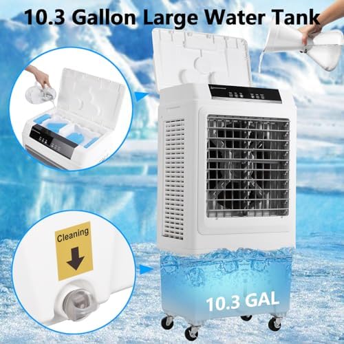 3500 CFM Swamp Cooler, 10.3 Gallon Evaporative Air Cooler with Remote Control, 3 Speeds, 12h Timer, 3-In-1 Swamp Cooler Air Conditioner, Portable Air Cooler Fan for Indoor Room Garage Outdoor Patio