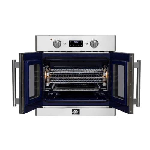 FORNO Gallico 30-Inch Electric French Door Stainless Steel Wall Oven - 240V 3500W 4.32 Cu. Ft. Electric with LED Display Screen - Wall Oven with Telescopic Racks with Air Fry and Drip Tray