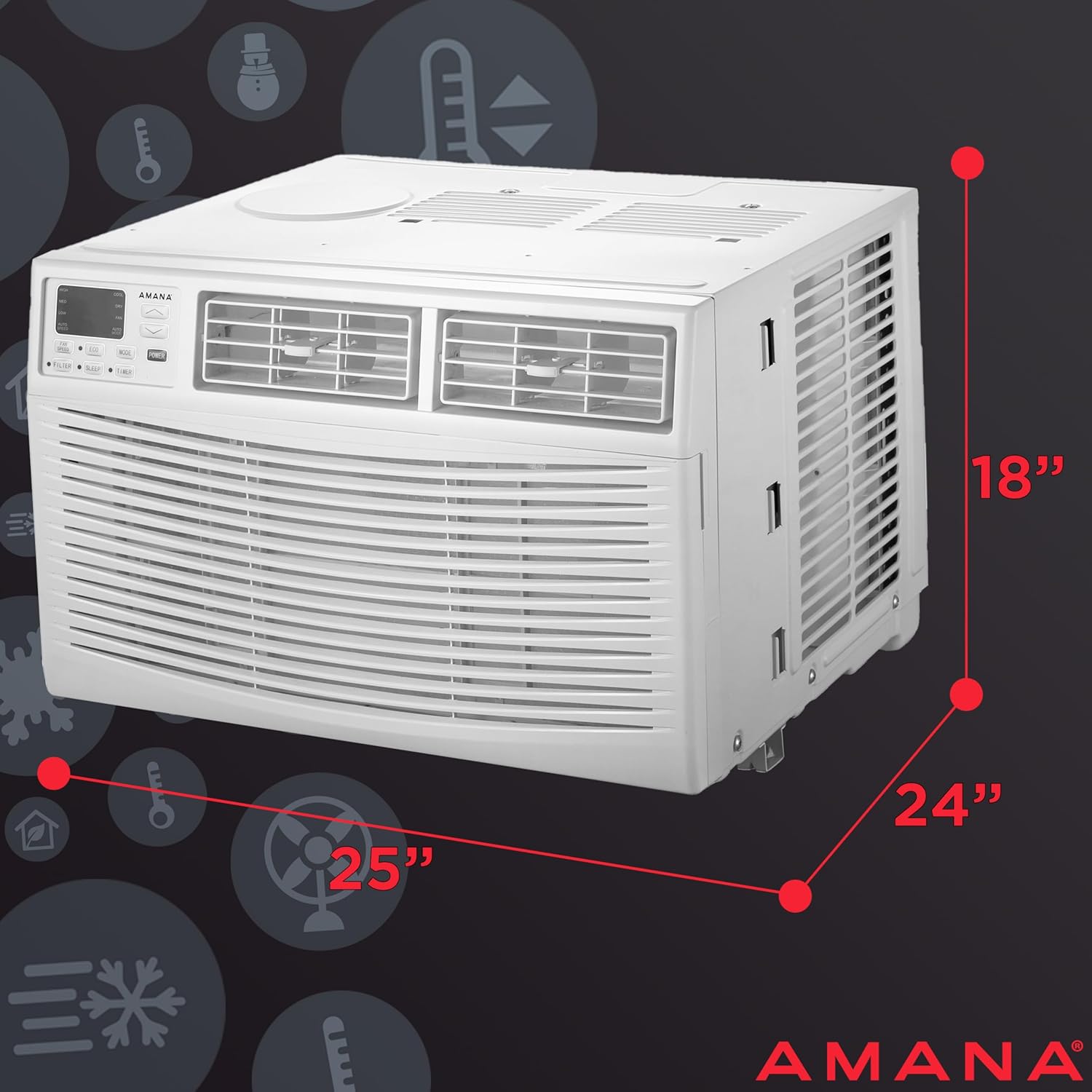 Amana 18,000 BTU Window Air Conditioner, 230V, Window AC for Rooms up to 1,000 Sq.Ft with Remote Control, 24H Timer, 3-Speeds, Auto-Restart, and Digital Display, ​White