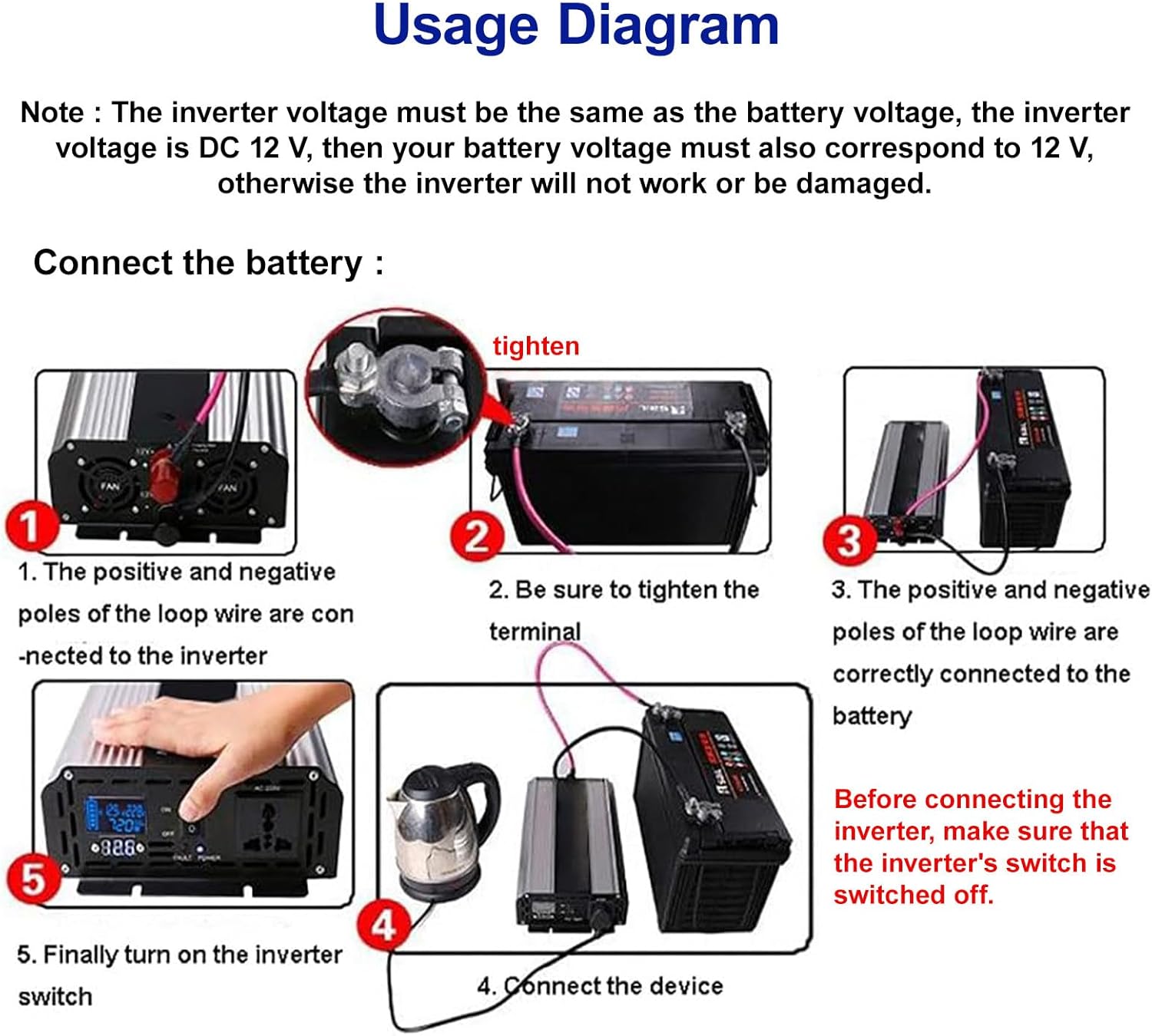 Power Inverter, Pure Sine Wave Inverter, Aluminum Alloy Material, DC to AC Car Inverter, for Solar, Washing Machine, Microwave Oven, Polisher, with Digital Display,6000W