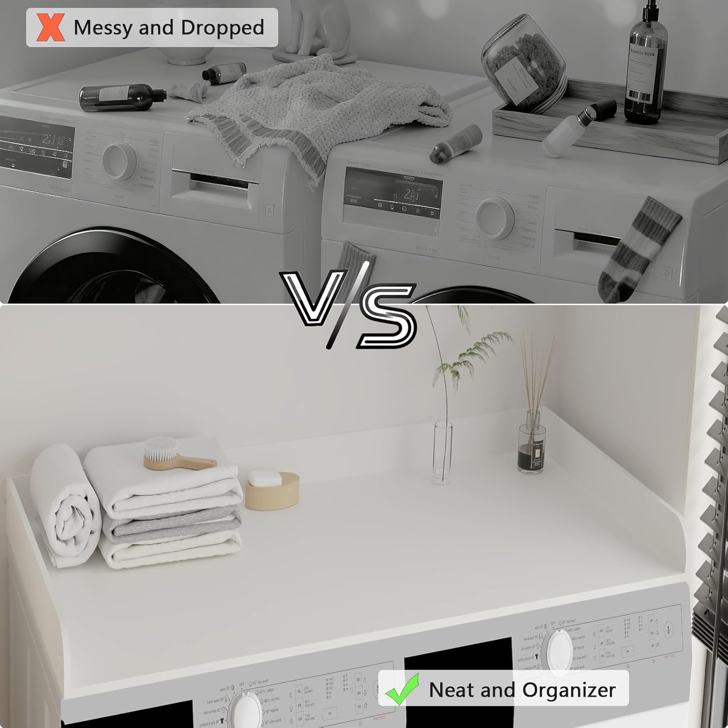 Fabuday Wood Washer Dryer Countertop for Laundry Room - 54'' W x 27.5'' D x 3.2'' H Laundry Counter Table for The Top with Edge, Storage and Organization Over Washing and Dryer, Crisp White