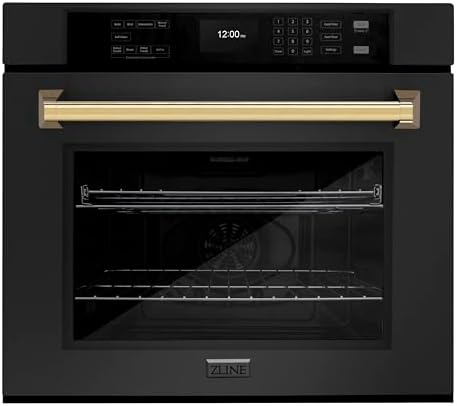 ZLINE 30 in. Autograph Edition Professional True Convection Single Wall Oven with Air Fry and Self Clean in Black Stainless Steel with Polished Gold Handle (WASBZ-30-G)