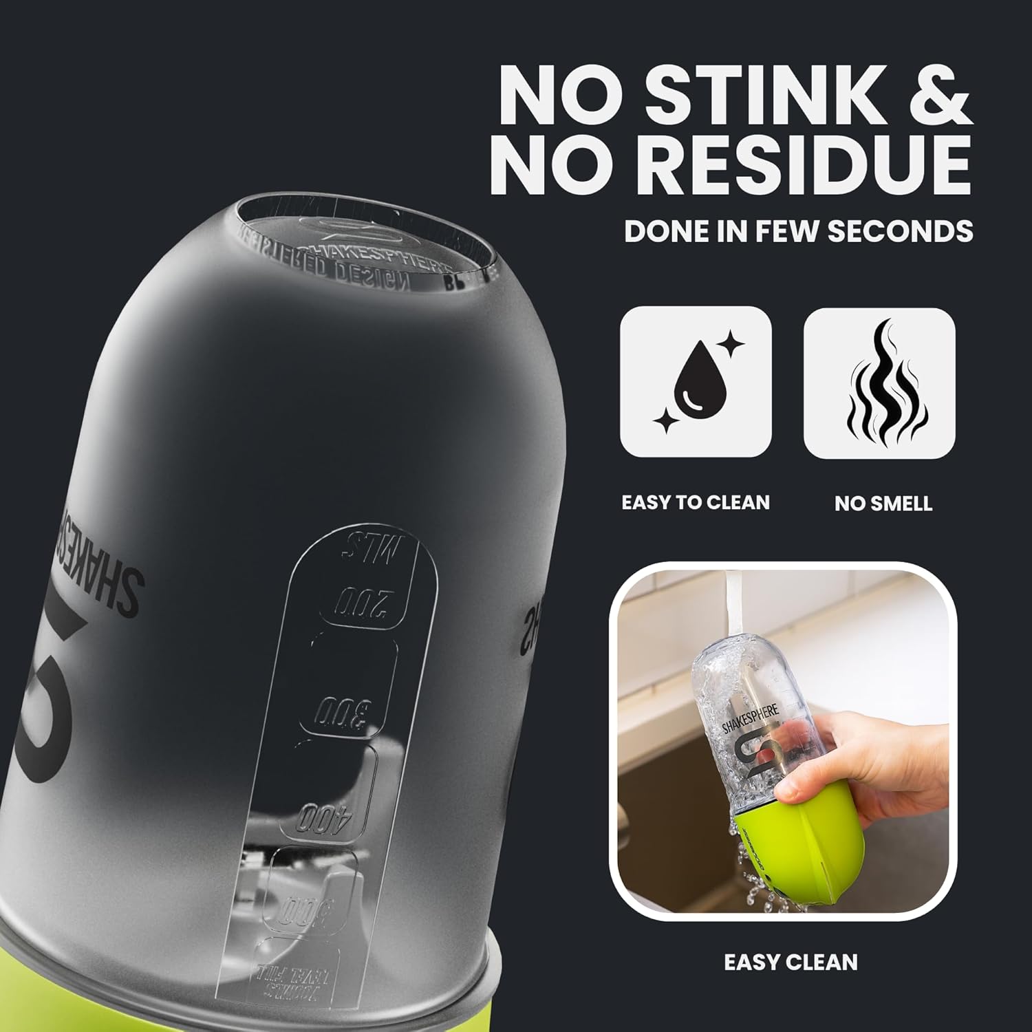 SHAKESPHERE Portable Blender for Shakes and Smoothies – 19oz Electric Personal Blender with Clear Tritan Cup, USB-C Rechargeable, Compact and Powerful for Travel, Gym, and Workout – Fluorescent Yellow