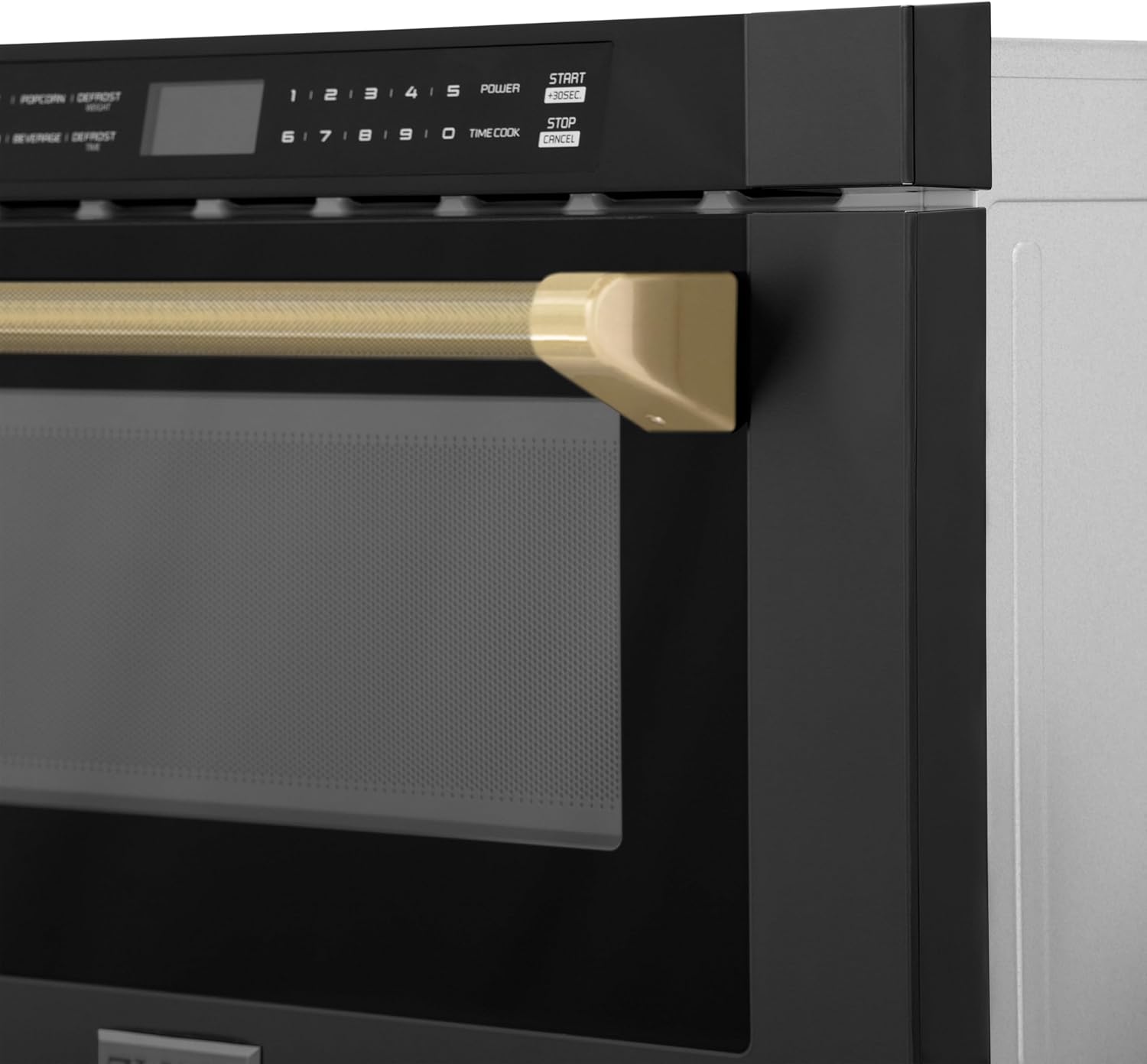 ZLINE Autograph Edition 24 in. 1.2 cu. ft. Built-in Microwave Drawer in Black Stainless Steel and Champagne Bronze Helix Handle (MWDZ-1-BS-H-KCB)