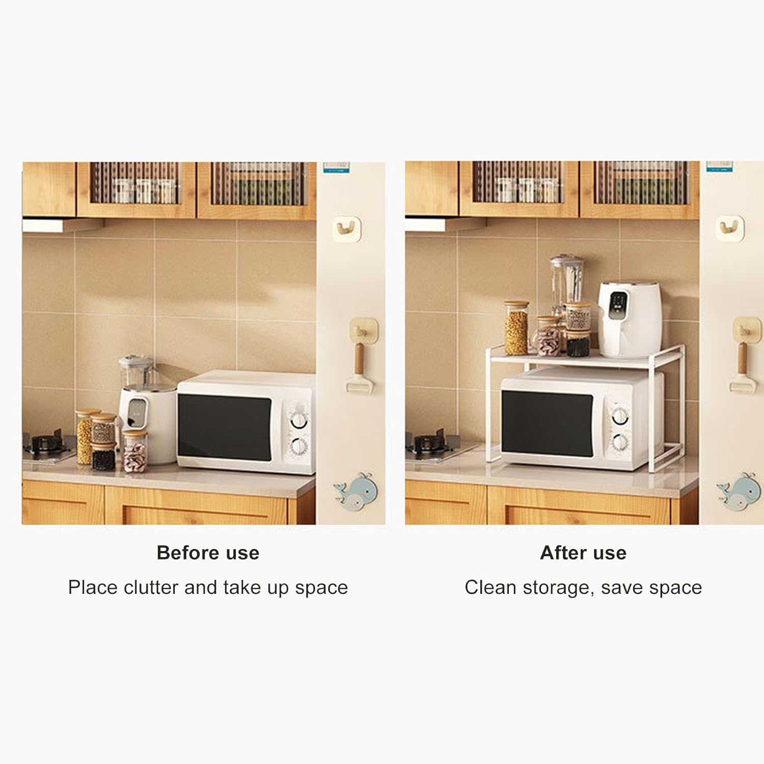 TOPINCN Microwave Oven Rack, Heavy Duty Carbon Steel Storage Shelf with 44lbs Load Capacity, for Kitchen Countertop Organizing Bottles Bowls Plates