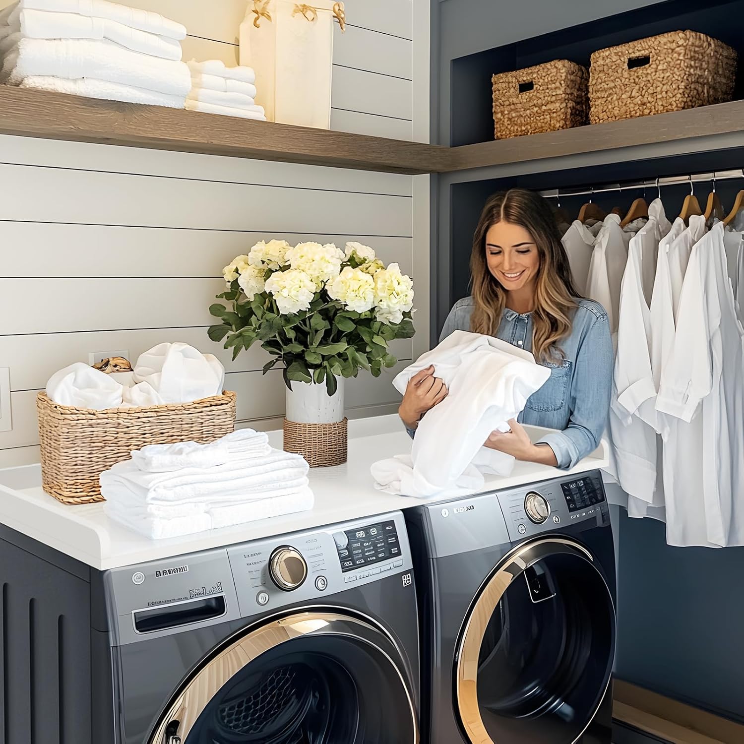 Kaboon Washer Dryer Countertop, Melamine Countertop with Edge Rails - 27.5