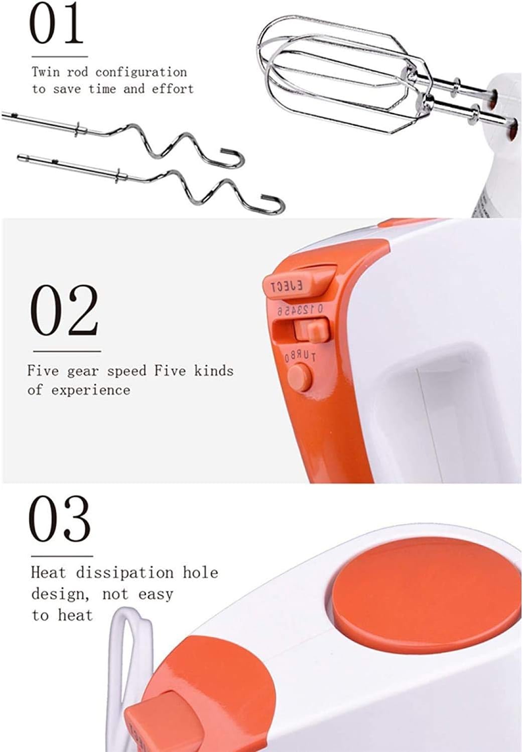 KouRy Electric Hand-held Whisk Mini Mixer Whisk Cream Baking Cake Mixer Blender Kneading Machine (Color : Orange)