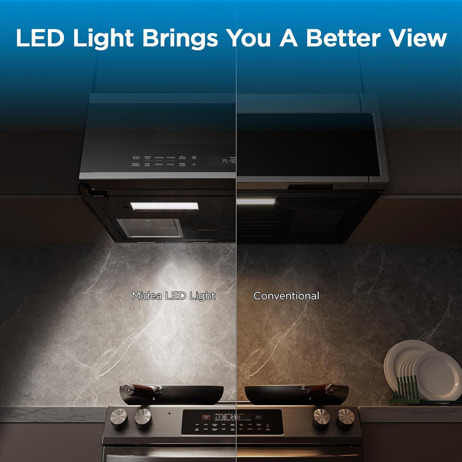 Midea MMO12S3ASTZ Over the Range Microwave Oven, 1.2 Cu.ft Slim Microwaves with Sensor Cook, Stainless Steel Microwaves, 1000W heating power with 400CMF vent fan