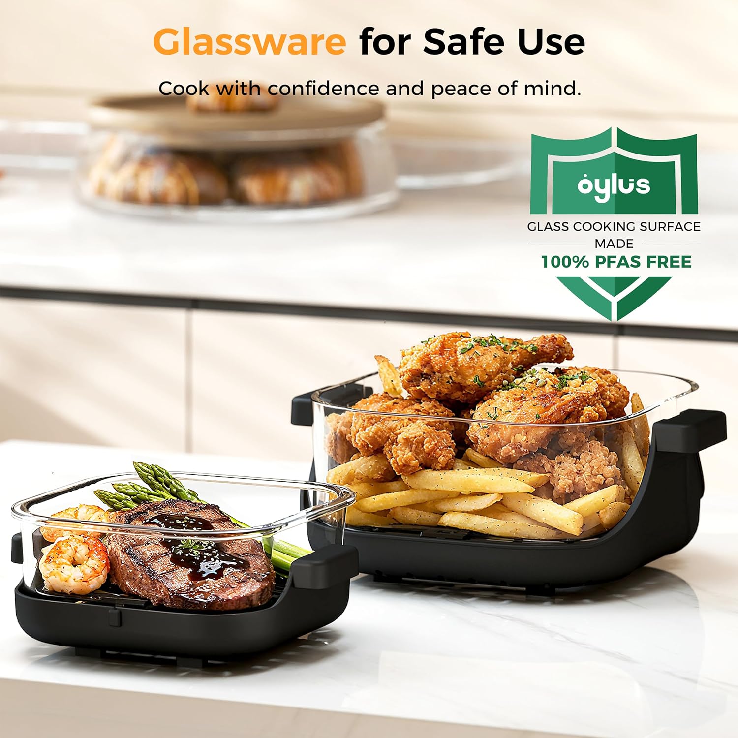 4-in-1 Portable Glass Air Fryer - 1500W, 4.2QT & 1.6QT Dual Glass Containers with Lids, Non-Toxic, 400°F Precise Heat, Max Crisp | Bake | Air Fry | Recrisp, Microwave, Freezer & Dishwasher Safe