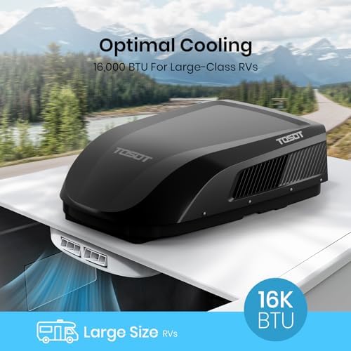 TOSOT GO Cool RV Air Conditioner 16,000 BTU, Non-Ducted Camper Rooftop AC Unit with Heat Pump, WiFi and Remote Control, Black