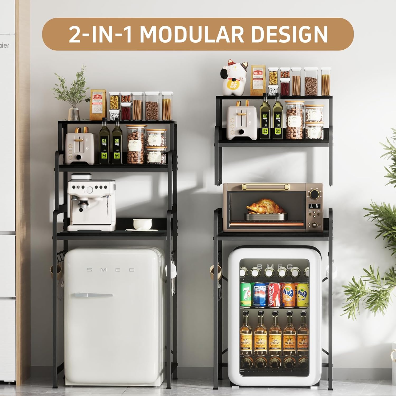 4-Tier Mini Fridge with Storage,Mini Fridge Shelf,Microwave Stand with Storage,Bakers Rack with Storage Shelf,Microwave Oven Stand with,Mini Fridge for Dorm