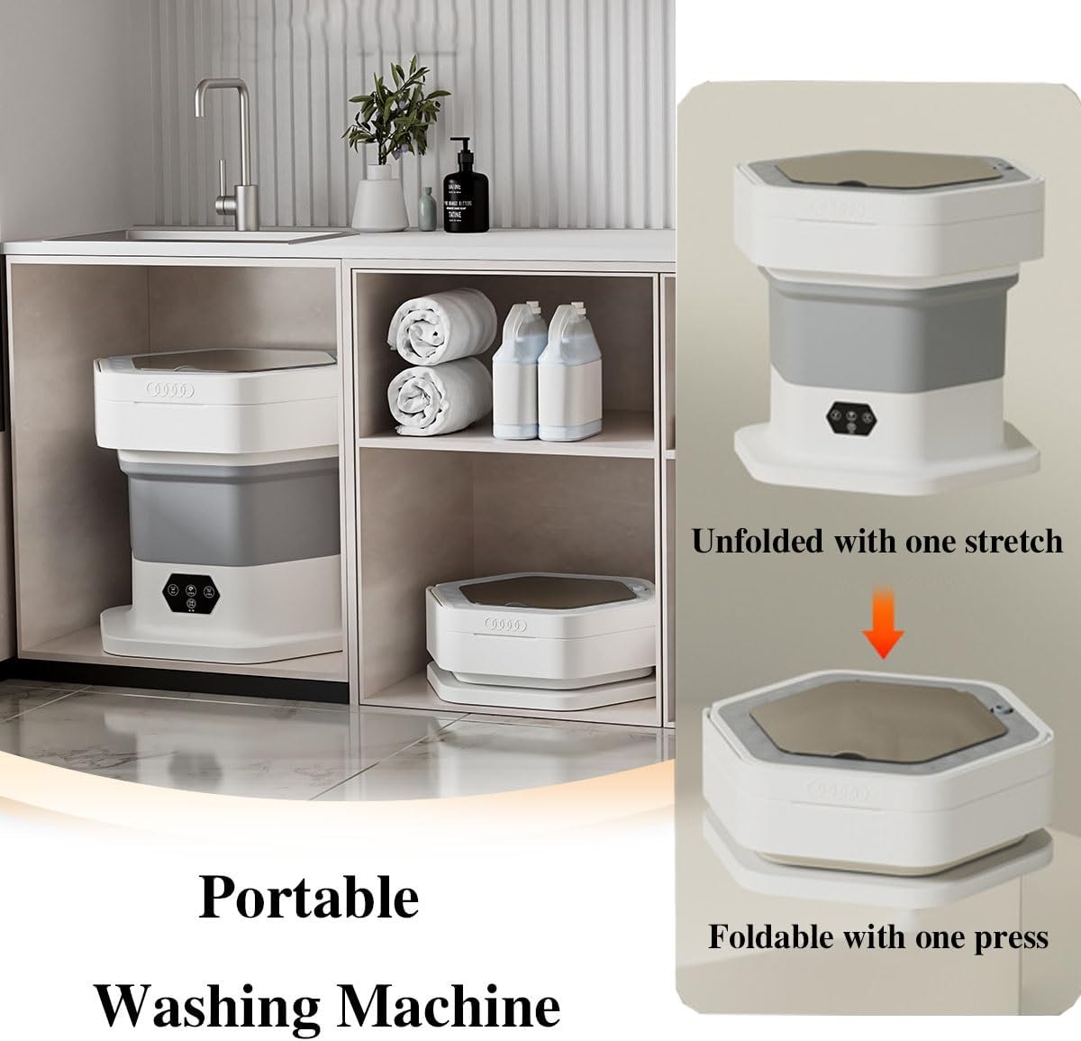 12x11x11in Small Washing Machine 2 In 1 Mini Washing Machine 8L Capacity Foldable Travel Washing Machine For Home, Dorm, Apartment, RV, Outdoor Use(Khaki)