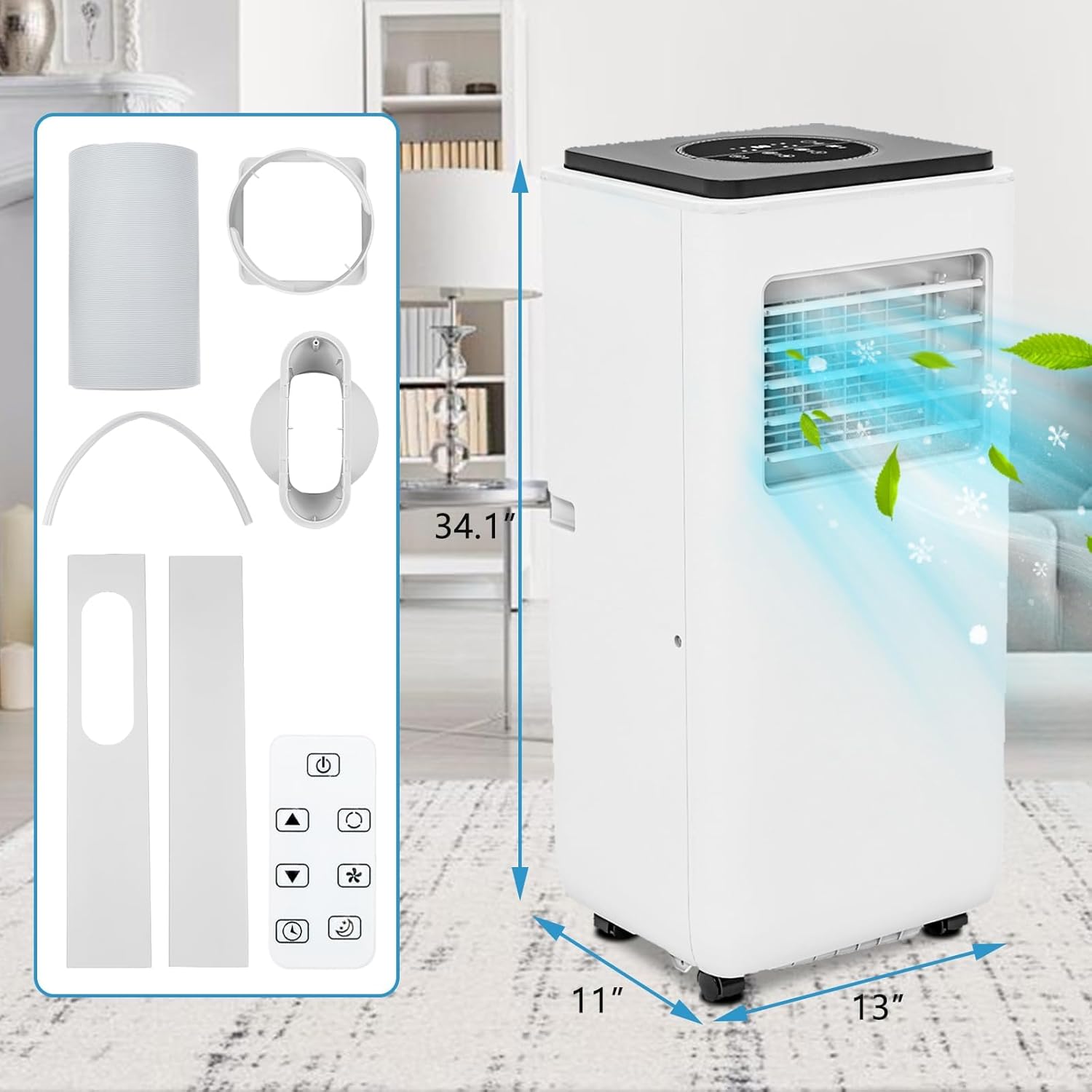 Portable Air Conditioner 8000 BTU - Dehumidifier & Cooling Fan for 350 Sq Ft Rooms, Includes Remote Control，Portable AC Unit, Window Kit for Bedrooms Office Home.