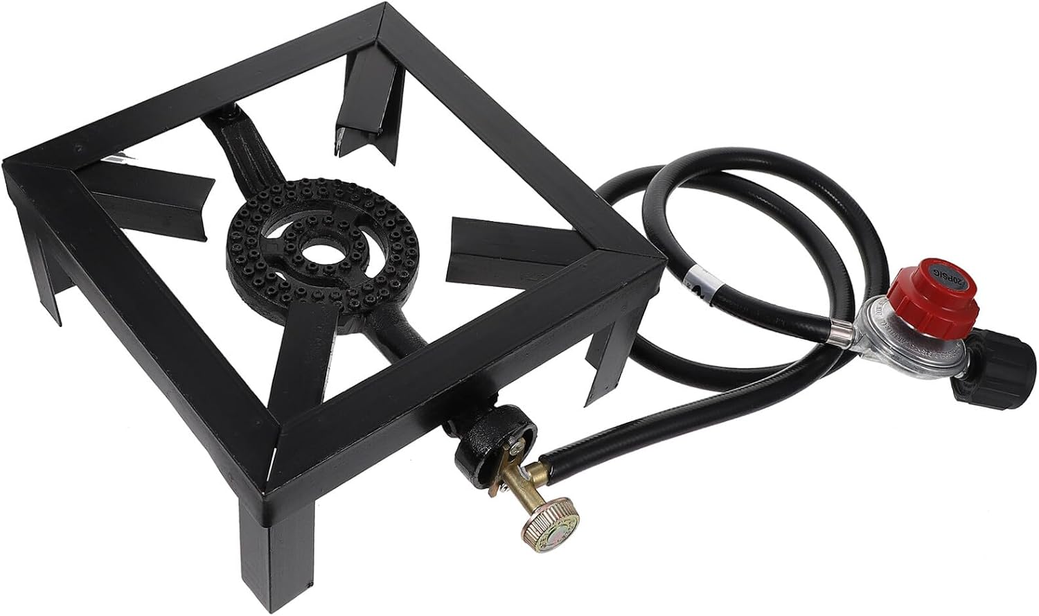 Outdoor Propane Gas Stove Burner with Adjustable Regulator and Hose Heavy-duty Cast Iron Camping Cooking Burner for Tailgating Hunting Patio and Fish House Cooking