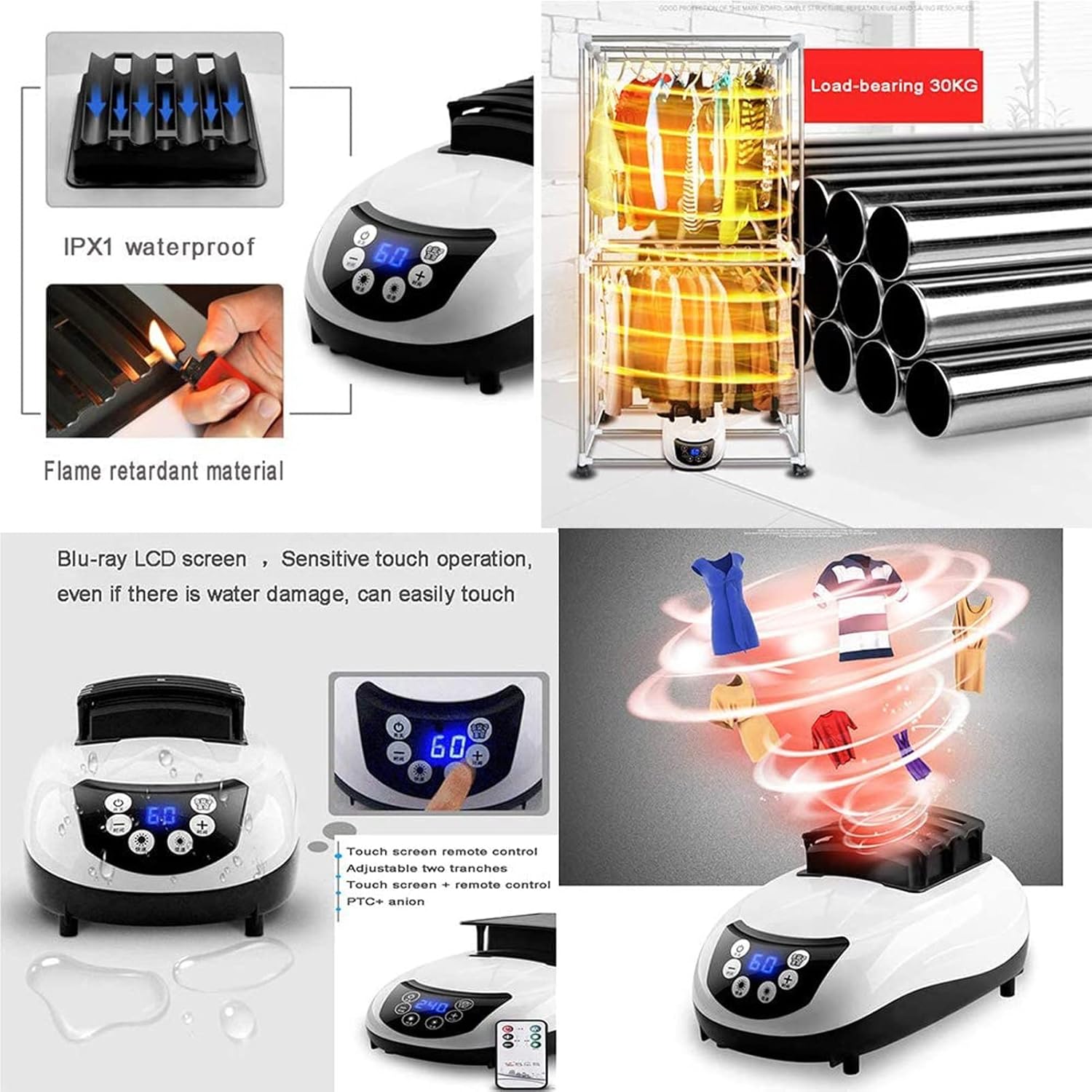 Electric Clothes Dryer,Portable 2-Tier Electric Clothes Drying Rack with Remote Control,Foldable 1500W Energy Saving 59 Inch Digital Automatic Timer for House,Red