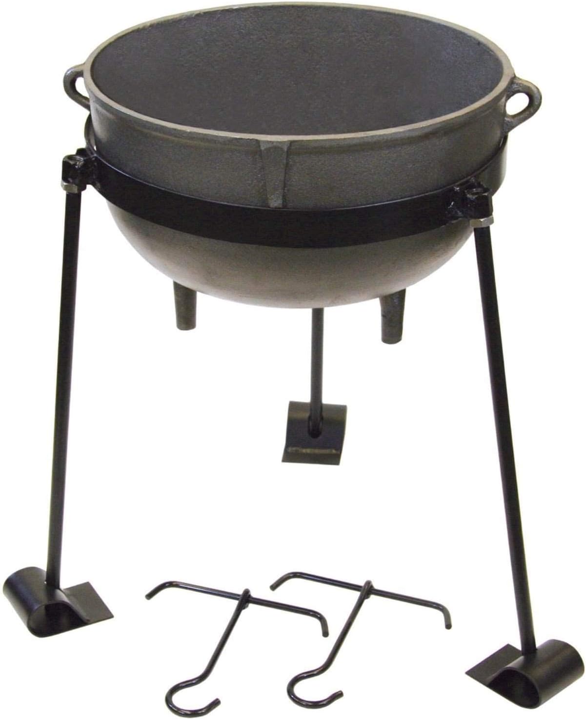 Bayou Classic 5 Gallon Cast Iron Jambalaya Pot, with Lid & Stand, Black