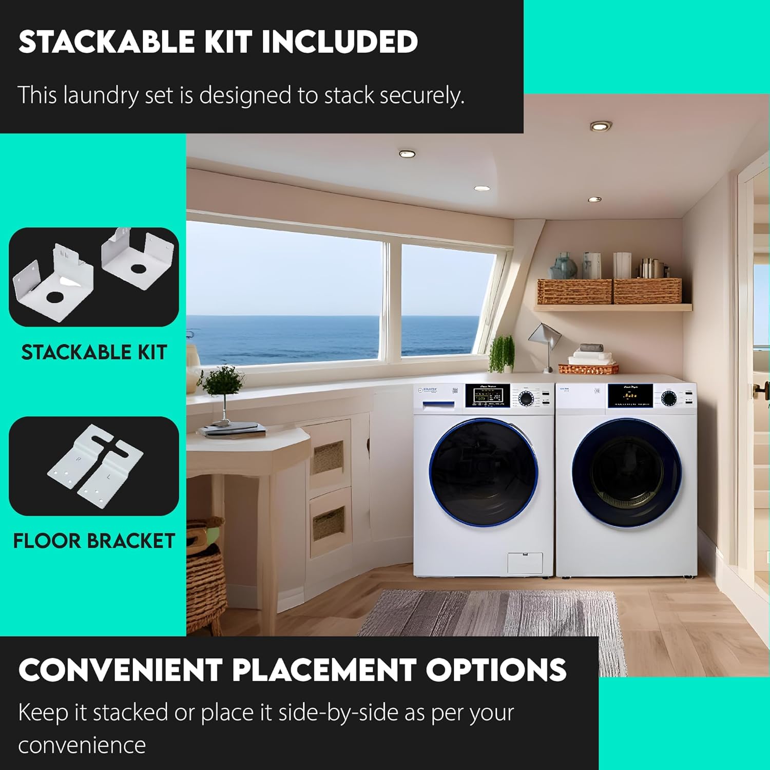 Equator MARINE ANTI CORROSION Stackable Compact Washer 1.6cf+Sensor Dryer 3.1cf 110V