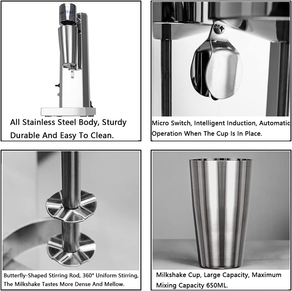 Milkshake Drink Mixer Shake Machine Electric Milkshake Maker Stainless Steel Speed Adjustable Commercial Ice Cream Smoothie Blender with 800ML Cup