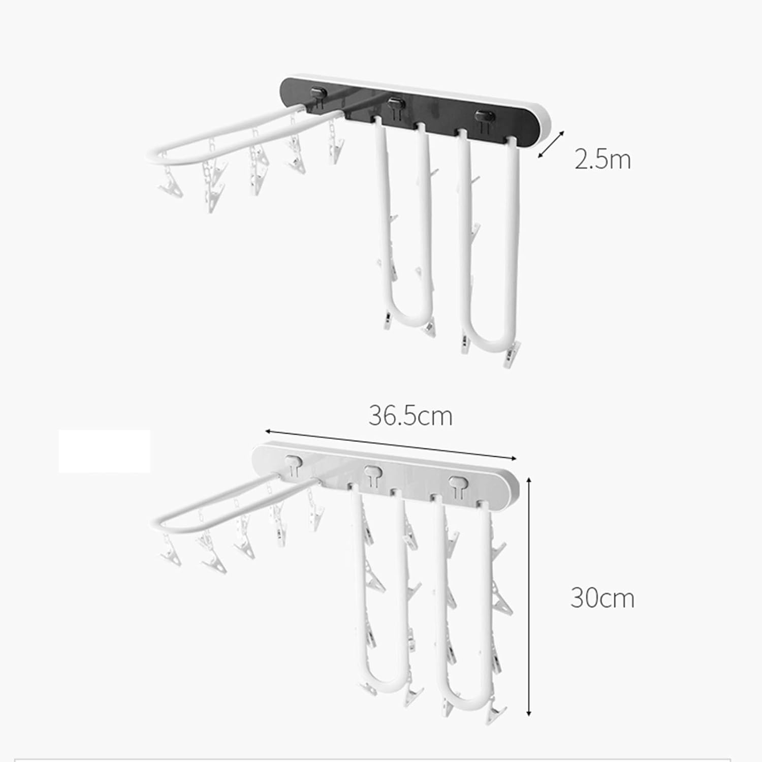 Laundry Rack, Multifunction Wall-Mounted Airer, Home Drying Rack Socks with Multiple Clips Fold Balcony Bathroom Inner Clothes Hanger Artifact