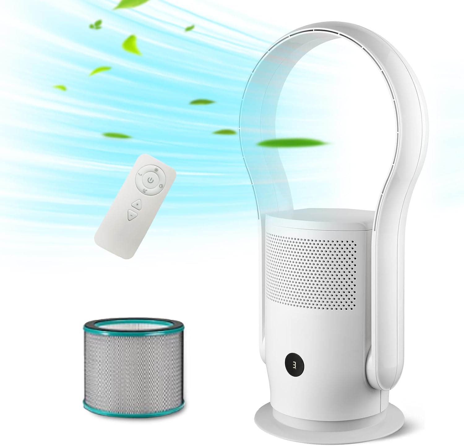 Bladeless Tower Fan with HEPA Filter, 80° Oscillating Bladeless Fan with Remote Control,9 Speeds, 8H Timer, Floor Fan for Home Bedroom, Office, White