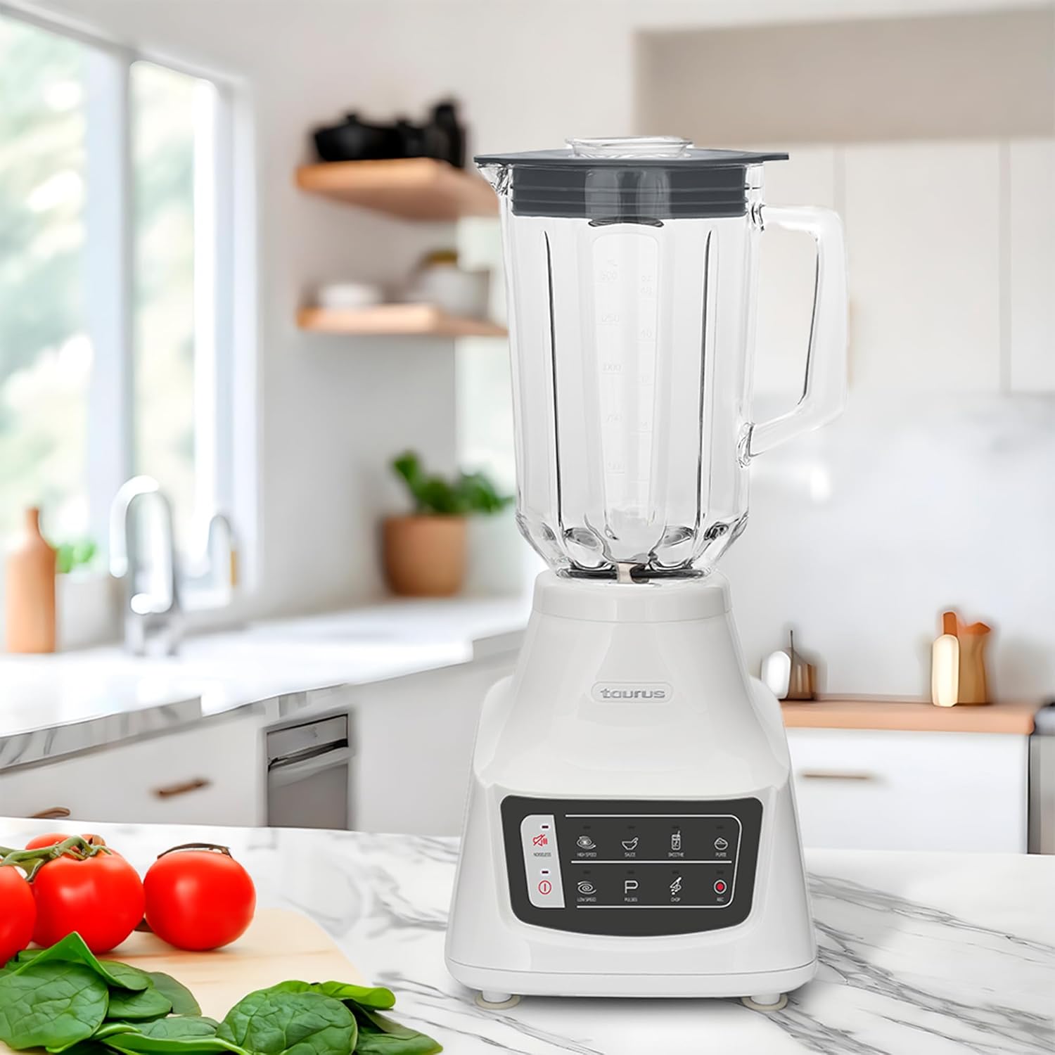 Taurus Potenza Comfort Blender, 1050W, 1.5L Glass Jar, Up to 50% Less Noise, Stainless Steel Blades, 9 Speed Settings, Quiet Powerful Blender for Smoothies, Ice, and Frozen Drinks