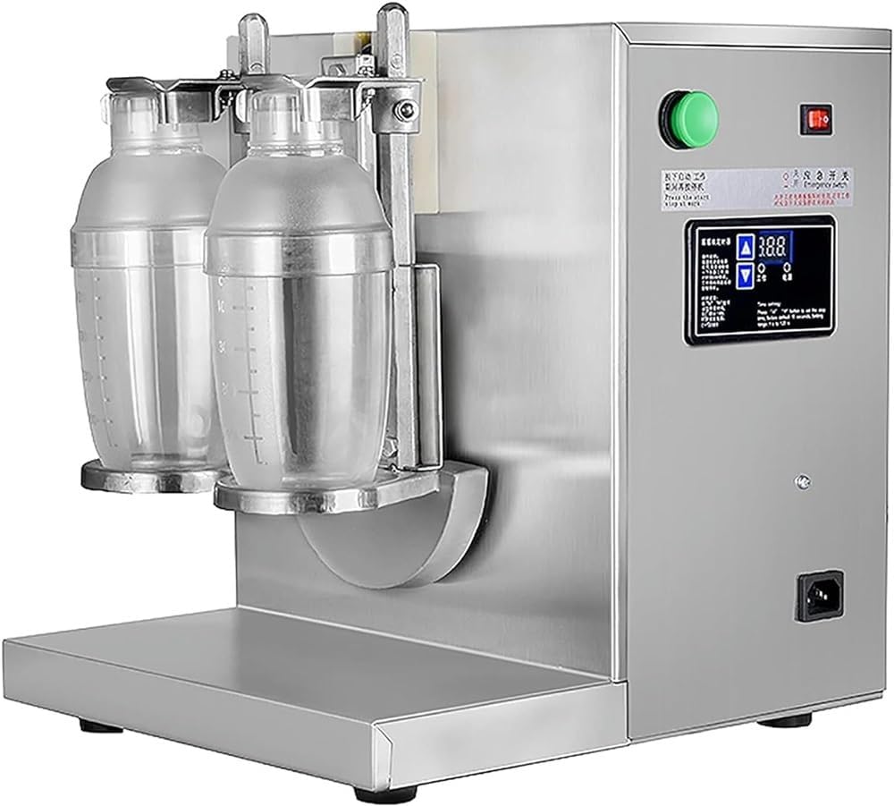 Stainless Steel Double Station Auto Control Mixer Blender,Bubble Boba Milk Tea Shaker Machine, with 2pcs 750ml Stainless Steel Cups and 2pcs 700ml Plastic Cups,