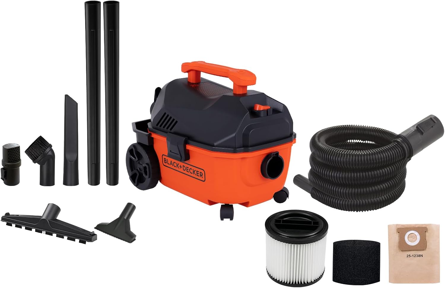 BLACK+DECKER 4 Gallon 5.0 Peak HP Wet Dry Vac,Portable Shop Vacuum Wet and Dry with Powerful Suction, Quiet Muffler, 24 ft Cleaning Reach, On-Board Storage and Complete Accessory Set, BDXV18905P-4