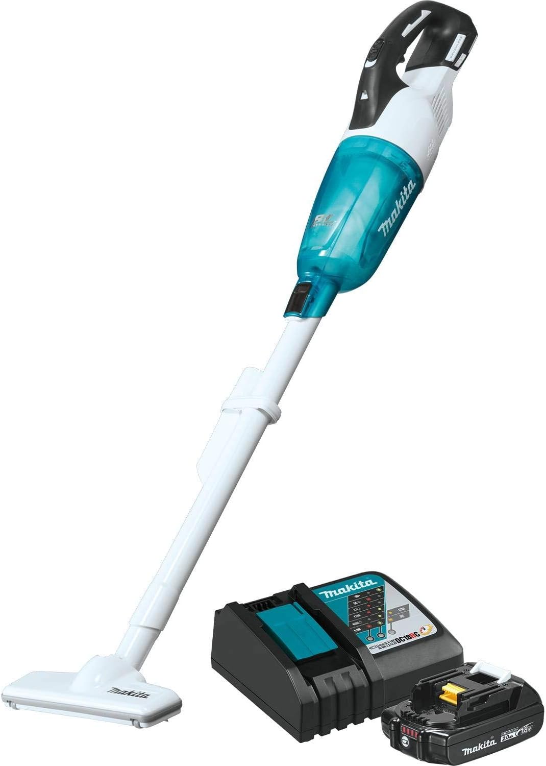 Makita XLC03R1WX4 18V LXT Lithium-ion Compact Brushless Cordless Vacuum Kit, Trigger w/Lock (2.0Ah) with Additional BL1820B 18V LXT Lithium-Ion Compact 2.0Ah Battery