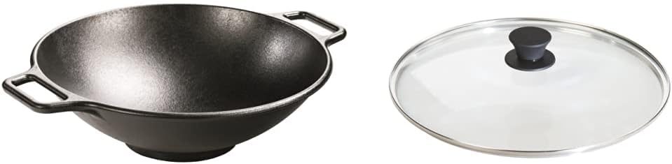 Lodge BOLD 14 Inch Seasoned Cast Iron Wok; Design-Forward Cookware & Tempered Glass Lid (12 Inch) – Fits 12 Inch Cast Iron Skillets and 7 Quart Dutch Ovens