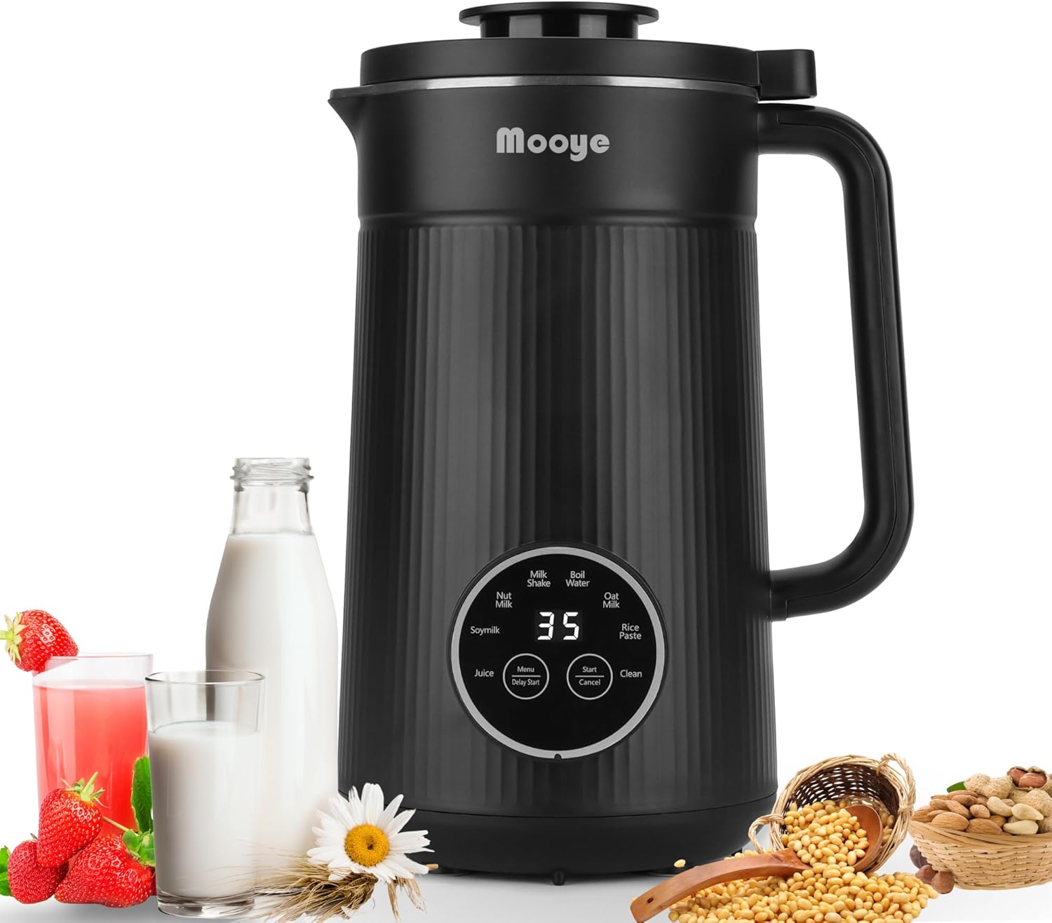 8 in 1 Nut Milk Maker Machine with 10 Blades, 35oz Automatic Soybean Milk for Homemade Almond, Oat, Soy, Plant-Based Milks Blender with Self-Cleaning, 2H Keep Warm, 12H Delay Start, Boil Water
