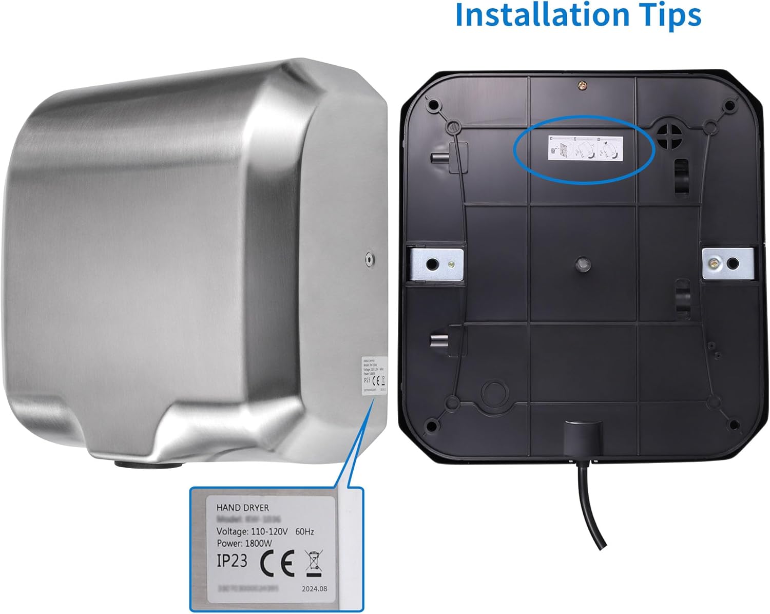 Goetland Stainless Steel Commercial Hand Dryer 1800w Automatic High Speed Heavy Duty Dull Polished