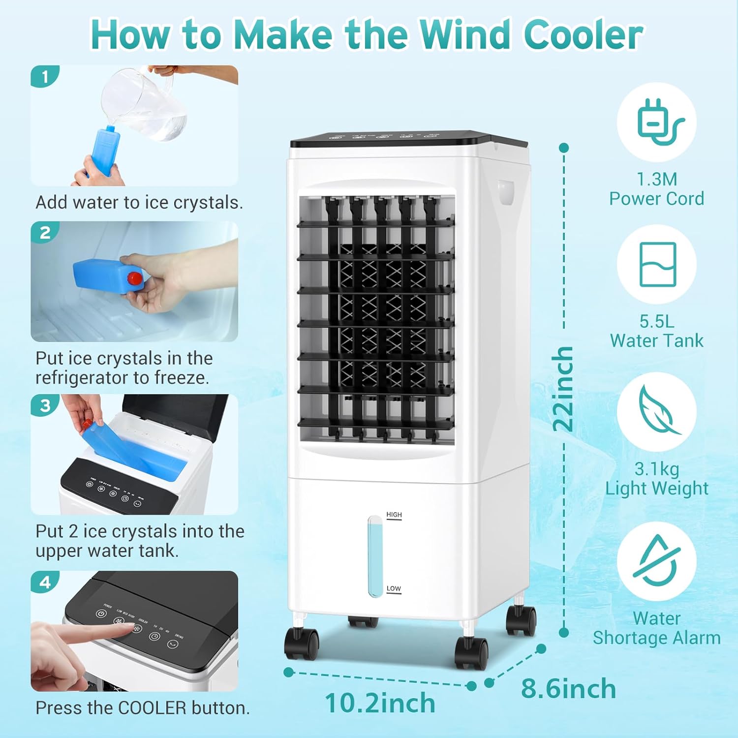 Portable Air Conditioners, 2025 Upgraded 3-in-1 Portable AC with Remote Control, Fast Cooling Evaporative Air Cooler, 3 Speeds, 7H Timer, Air Conditioner for Bedroom, Office, Kitchen (Black)