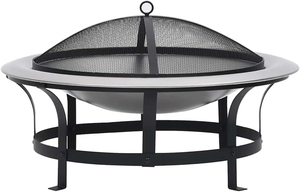 SKM Outdoor Fire Pit with Grill Stainless Steel 29.9