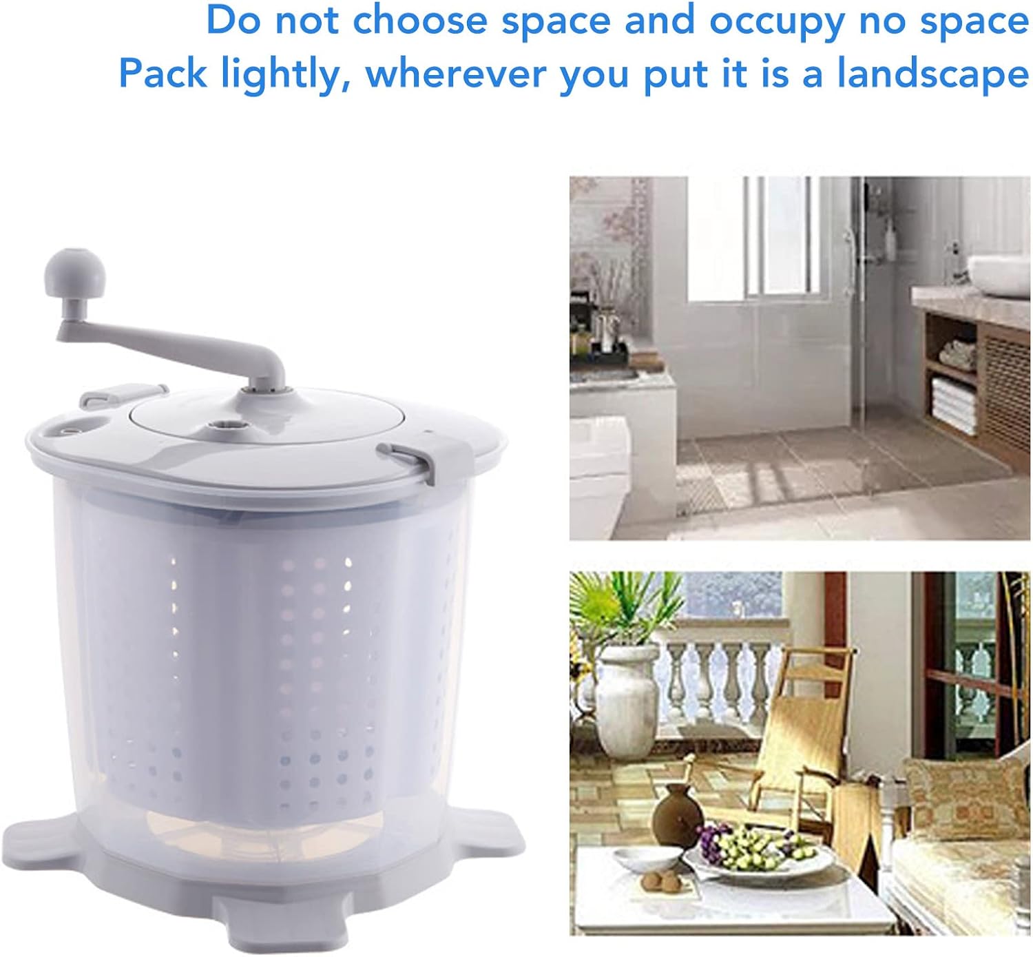 Manual Washing Machine Portable Hand Crank Washer for Small Spaces Compact Non Electric Laundry Solution for Dorm Apartment Camping Travel Lightweight and Easy to Use in Nordic Grey
